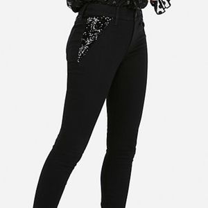 Express Mid Rise Black Sequin Pocket Jean Leggings